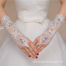 Lace appliques fingerless beading wrist length high quality wedding lace glove